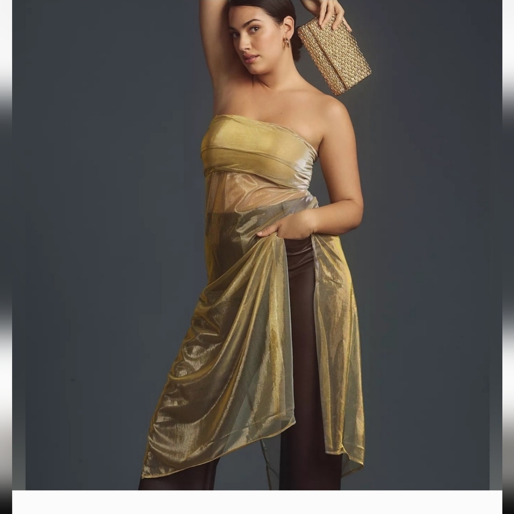 Anthropologie strapless metallic top